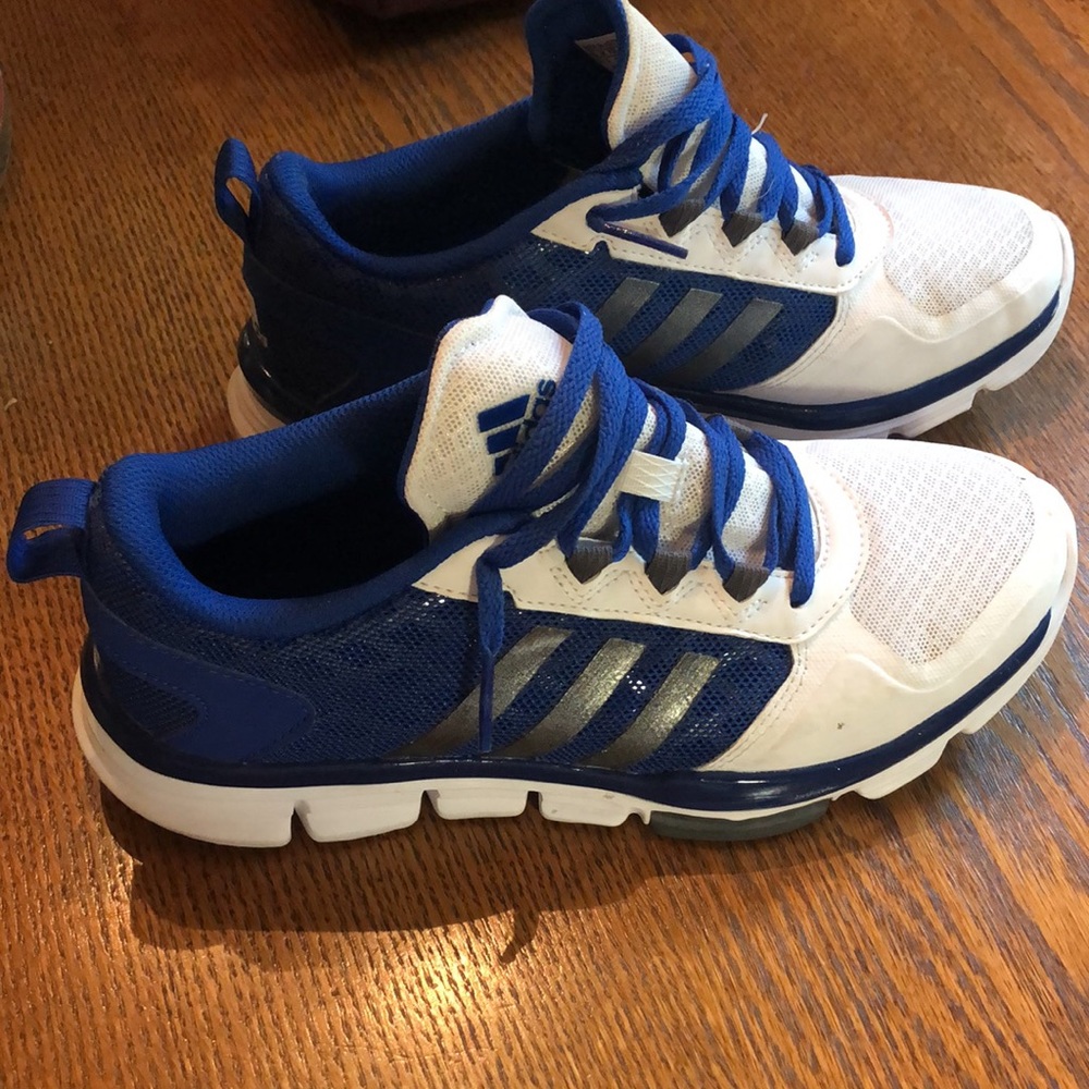 White & Blue Adidas Tennis Shoes
